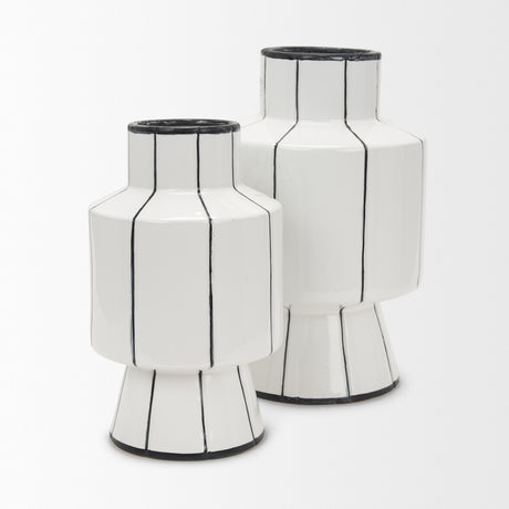 Dinah Small White w/ Black Stripes Ceramic Vase from Mercana - Luna Furniture