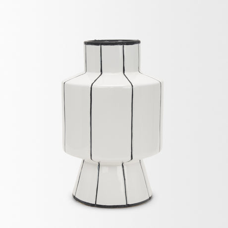Dinah Large White w/ Black Stripes Ceramic Vase from Mercana - Luna Furniture