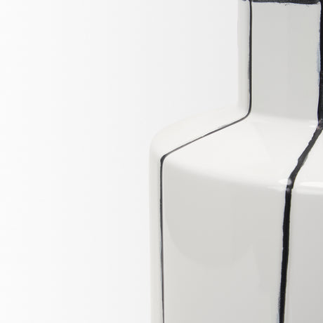 Dinah Large White w/ Black Stripes Ceramic Vase from Mercana - Luna Furniture