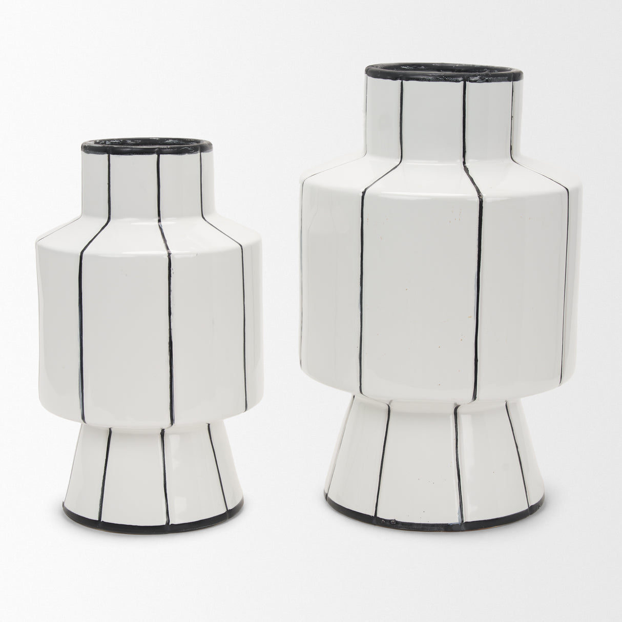 Dinah Large White w/ Black Stripes Ceramic Vase from Mercana - Luna Furniture