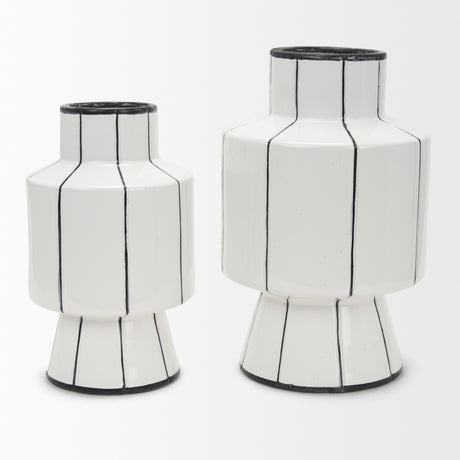 Dinah Large White w/ Black Stripes Ceramic Vase from Mercana - Luna Furniture