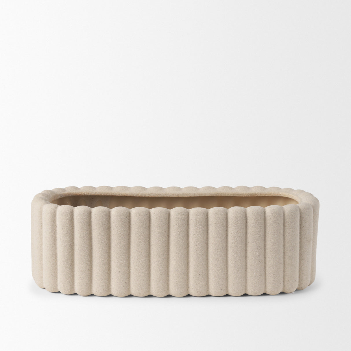 Mira Wide Textured Blush Beige Fluted Ceramic Vase from Mercana - Luna Furniture