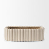 Mira Wide Textured Blush Beige Fluted Ceramic Vase from Mercana - Luna Furniture