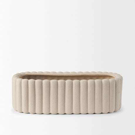 Mira Wide Textured Blush Beige Fluted Ceramic Vase from Mercana - Luna Furniture