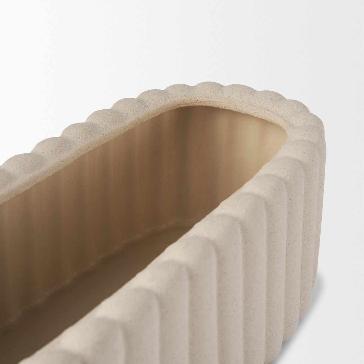 Mira Wide Textured Blush Beige Fluted Ceramic Vase from Mercana - Luna Furniture