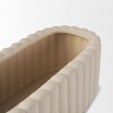 Mira Wide Textured Blush Beige Fluted Ceramic Vase from Mercana - Luna Furniture