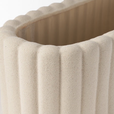 Mira Wide Textured Blush Beige Fluted Ceramic Vase from Mercana - Luna Furniture