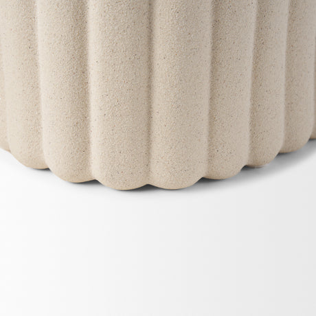 Mira Wide Textured Blush Beige Fluted Ceramic Vase from Mercana - Luna Furniture