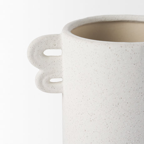 Dylan Small Textured Off White w/ Handles Ceramic Vase from Mercana - Luna Furniture