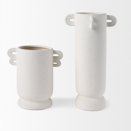 Dylan Tall Textured Off White w/ Handles Ceramic Vase from Mercana - Luna Furniture