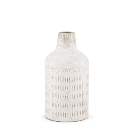 Tisha Small White W/ Terracotta Distressing Metal Vase from Mercana - Luna Furniture