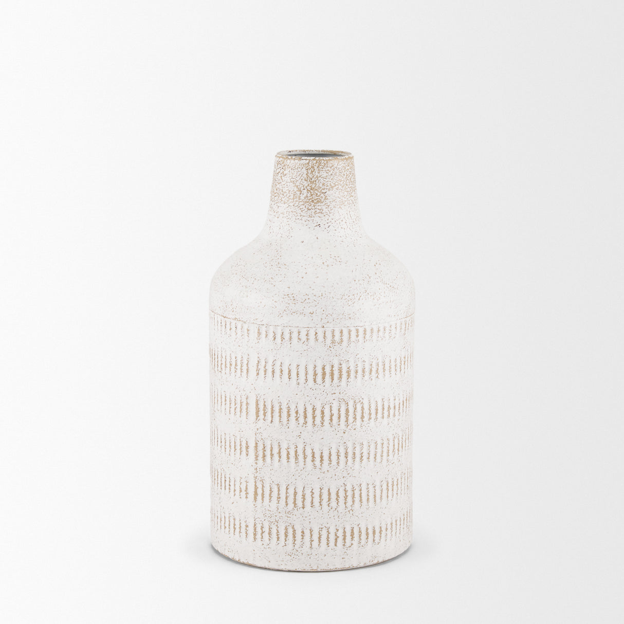 Tisha Small White W/ Terracotta Distressing Metal Vase from Mercana - Luna Furniture