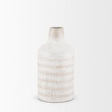 Tisha Small White W/ Terracotta Distressing Metal Vase from Mercana - Luna Furniture