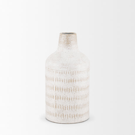 Tisha Small White W/ Terracotta Distressing Metal Vase from Mercana - Luna Furniture