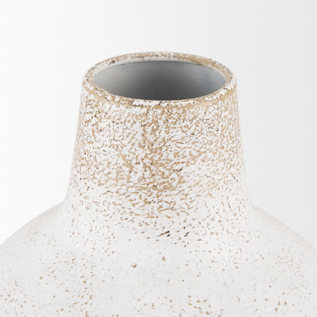 Tisha Small White W/ Terracotta Distressing Metal Vase from Mercana - Luna Furniture
