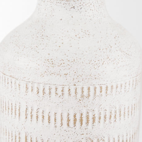 Tisha Small White W/ Terracotta Distressing Metal Vase from Mercana - Luna Furniture