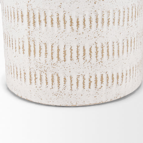Tisha Small White W/ Terracotta Distressing Metal Vase from Mercana - Luna Furniture