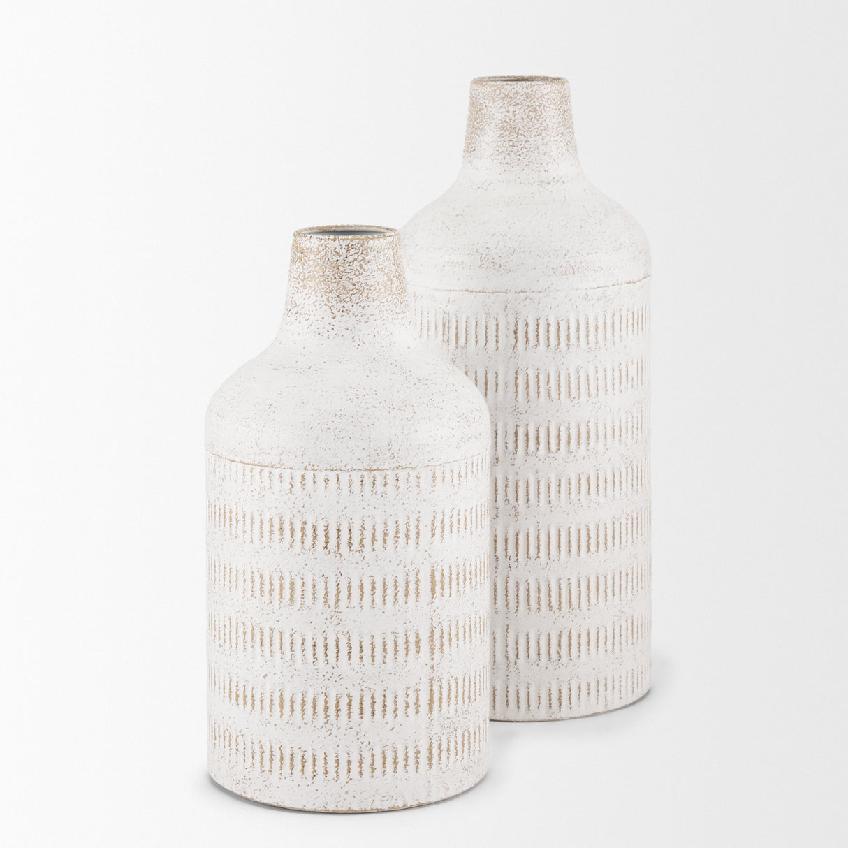 Tisha Small White W/ Terracotta Distressing Metal Vase from Mercana - Luna Furniture