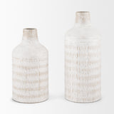 Tisha Small White W/ Terracotta Distressing Metal Vase from Mercana - Luna Furniture