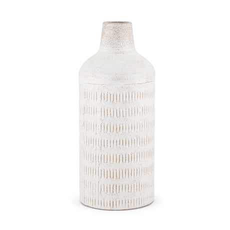 Tisha Large White W/ Terracotta Distressing Metal Vase from Mercana - Luna Furniture