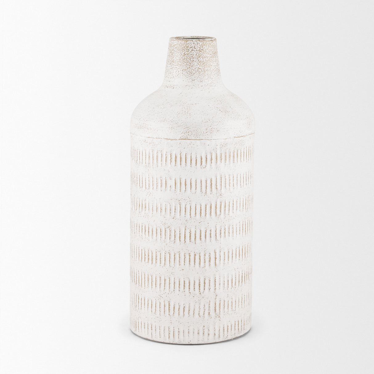 Tisha Large White W/ Terracotta Distressing Metal Vase from Mercana - Luna Furniture