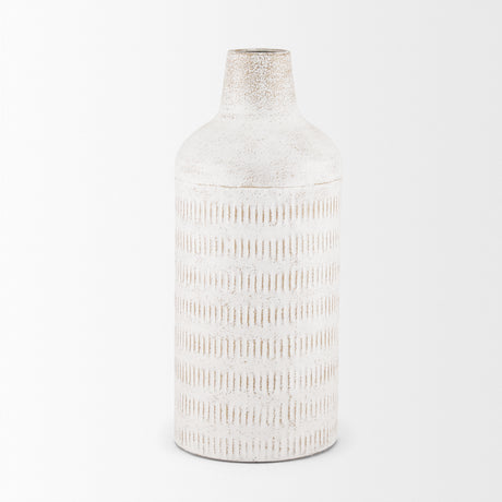 Tisha Large White W/ Terracotta Distressing Metal Vase from Mercana - Luna Furniture