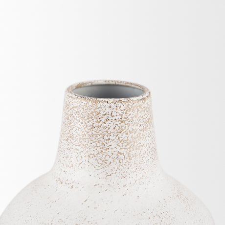 Tisha Large White W/ Terracotta Distressing Metal Vase from Mercana - Luna Furniture