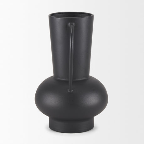 Tasya Large Matte Black w/ Handles Metal Vase from Mercana - Luna Furniture