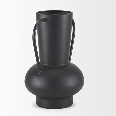 Tasya Large Matte Black w/ Handles Metal Vase from Mercana - Luna Furniture