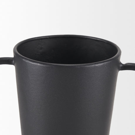 Tasya Large Matte Black w/ Handles Metal Vase from Mercana - Luna Furniture