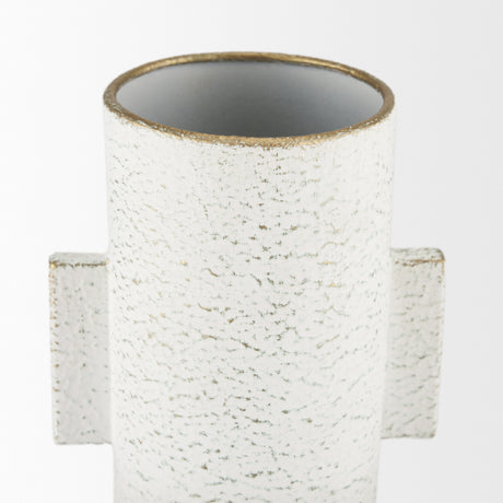 Torres Small Textured Off White w/ Gold Metal Vase from Mercana - Luna Furniture