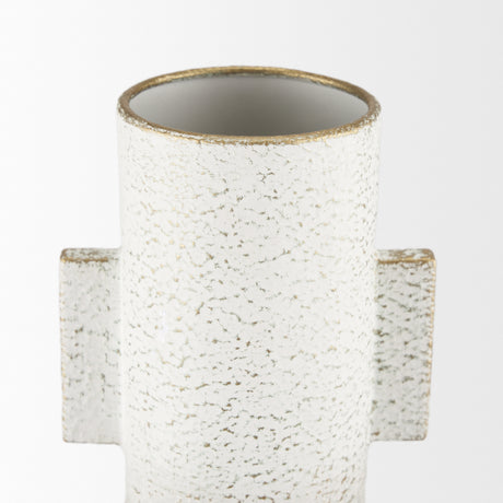 Torres Tall Textured Off White w/ Gold Metal Vase from Mercana - Luna Furniture