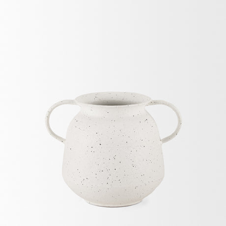 Treva Small White w/ Black Speckles Metal Vase from Mercana - Luna Furniture