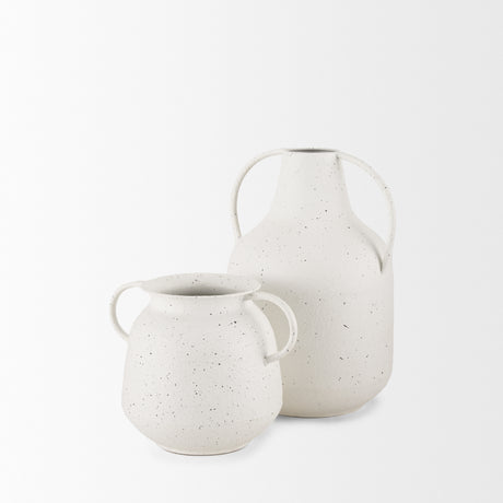 Treva Small White w/ Black Speckles Metal Vase from Mercana - Luna Furniture