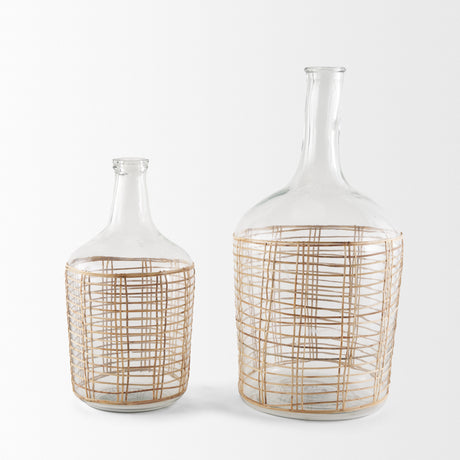 Troian Large Rattan Wrapped Glass Bottle from Mercana - Luna Furniture