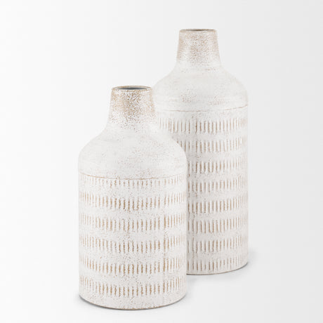 Tisha Large White W/ Terracotta Distressing Metal Vase from Mercana - Luna Furniture