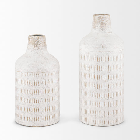 Tisha Large White W/ Terracotta Distressing Metal Vase from Mercana - Luna Furniture