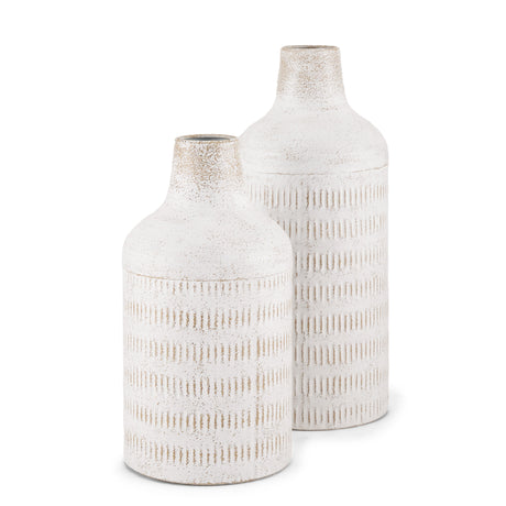 Tisha Large White W/ Terracotta Distressing Metal Vase from Mercana - Luna Furniture