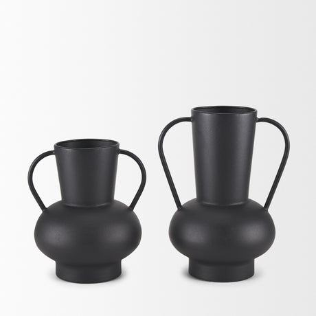 Tasya Large Matte Black w/ Handles Metal Vase from Mercana - Luna Furniture