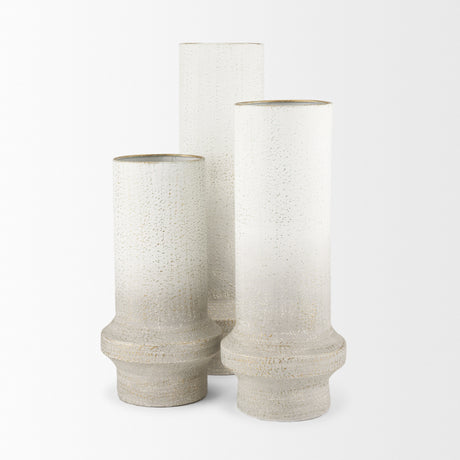Tovah Medium Textured White w/ Gold Metal Vase from Mercana - Luna Furniture