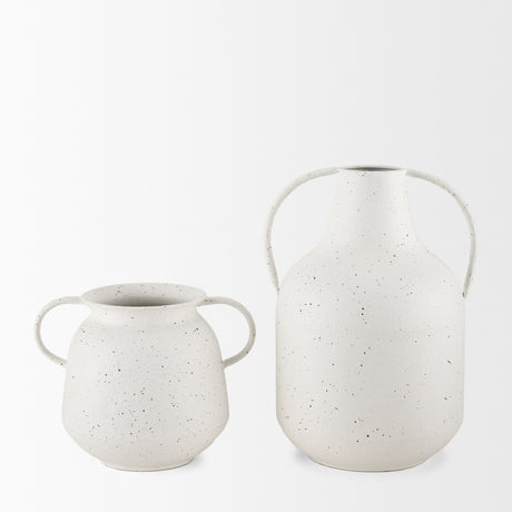Treva Tall White w/ Black Speckles Metal Vase from Mercana - Luna Furniture