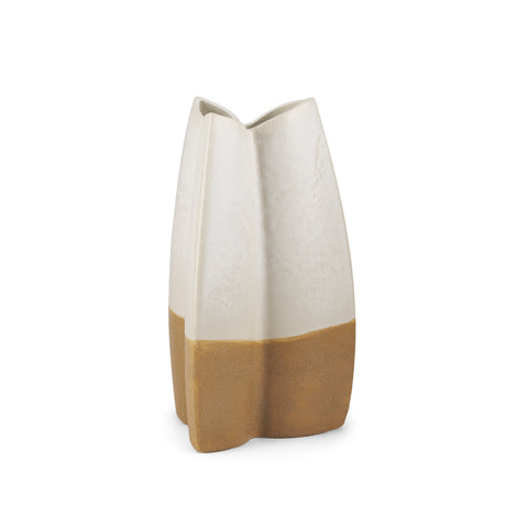 Vania Small Off White w/ Tan Textured Ceramic Vase from Mercana - Luna Furniture
