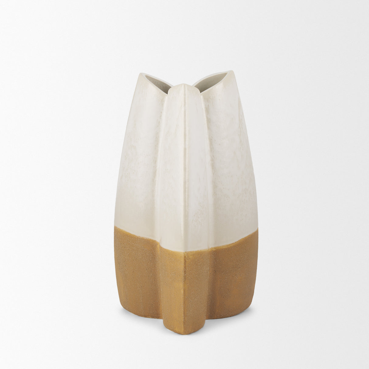 Vania Small Off White w/ Tan Textured Ceramic Vase from Mercana - Luna Furniture