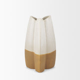Vania Small Off White w/ Tan Textured Ceramic Vase from Mercana - Luna Furniture