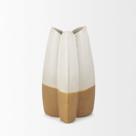 Vania Small Off White w/ Tan Textured Ceramic Vase from Mercana - Luna Furniture