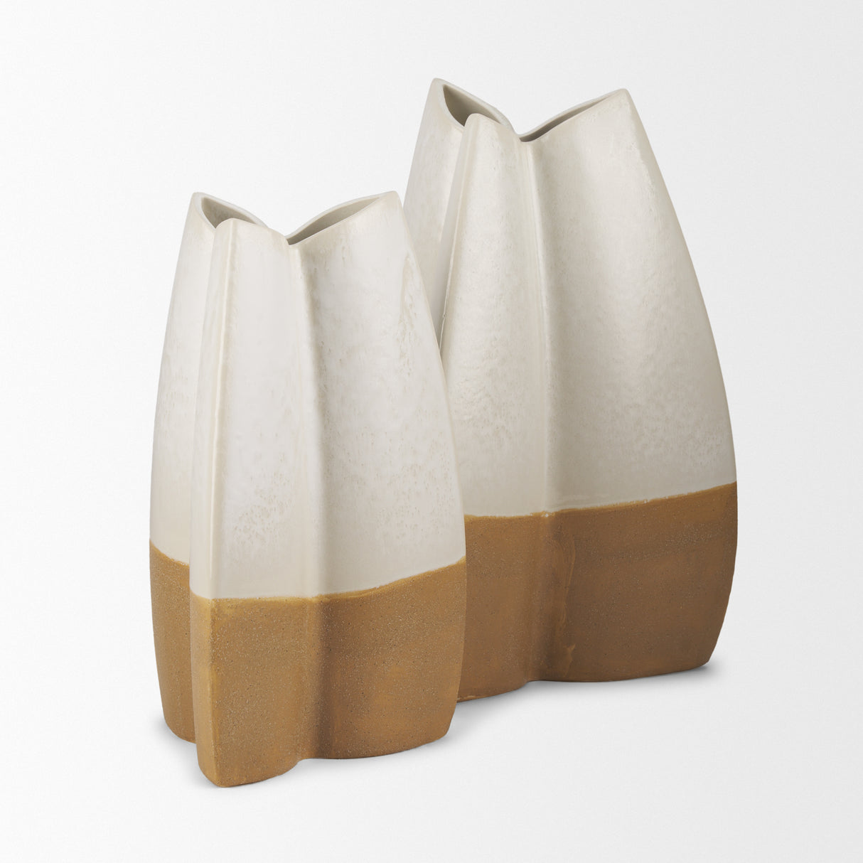 Vania Small Off White w/ Tan Textured Ceramic Vase from Mercana - Luna Furniture