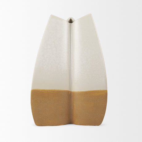 Vania Large Off White w/ Tan Textured Ceramic Vase from Mercana - Luna Furniture