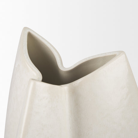 Vania Large Off White w/ Tan Textured Ceramic Vase from Mercana - Luna Furniture