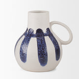 Truett White w/ Blue Stripes Ceramic Jug Vase from Mercana - Luna Furniture