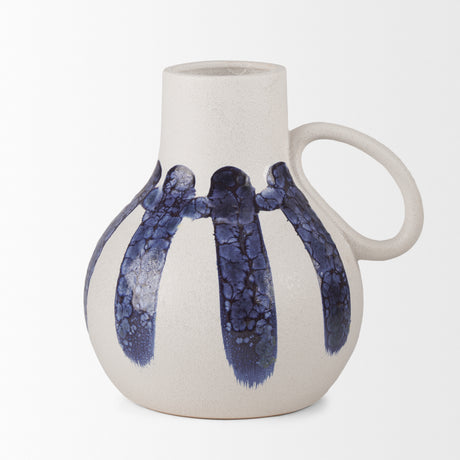 Truett White w/ Blue Stripes Ceramic Jug Vase from Mercana - Luna Furniture